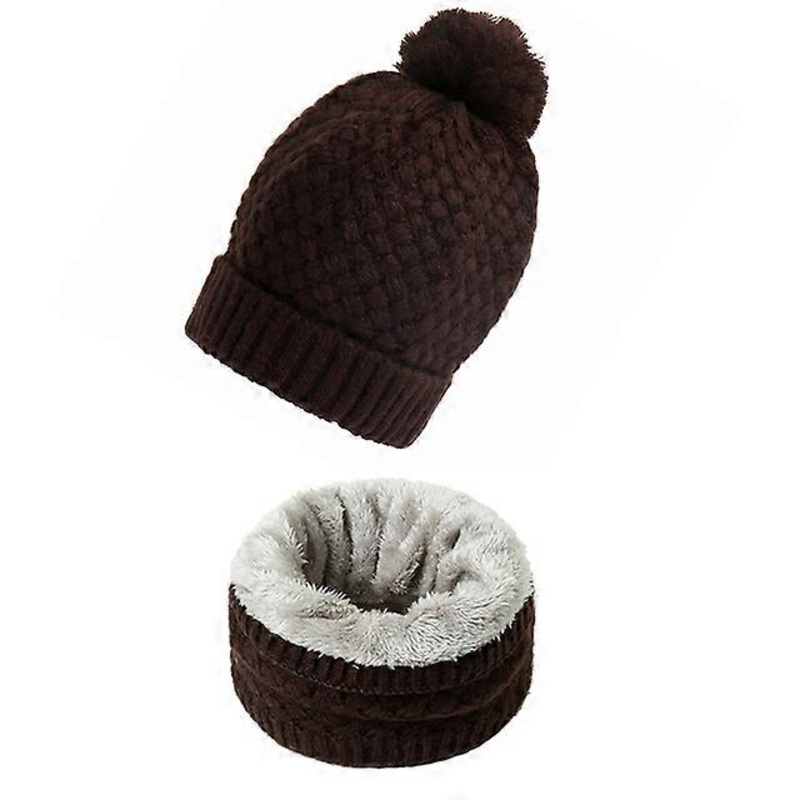 Women Winter Solid Knitted Scarf Set Snood Neck Beanie Hat Easy Scarves Cashmere Warm Fur Cap Wool Collars Scarfs for Kid Men | Fruugo SG