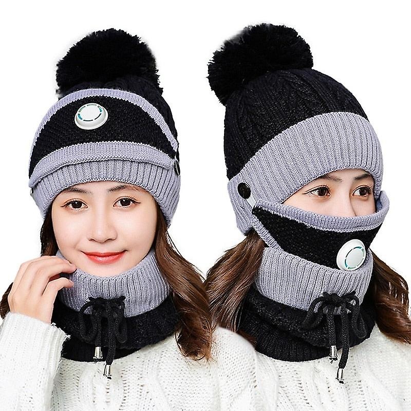 3 Pieces Set Women’s Knitted Hat Scarf Caps Neck Warmer Winter Hat For Ladies Girls Skullies Beanies Warm Fleece Caps | Fruugo SG