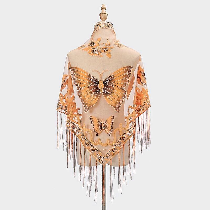 charpe en dentelle papillon imprime pour dames, chle  pampilles triangulaires, charpes brillantes pour documents solides, cape de mode lgante, t, 150x | Fruugo SG
