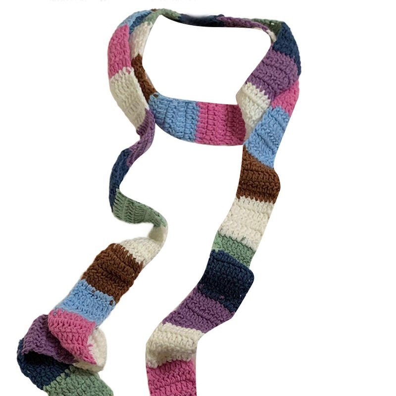 Women’s Colorful Striped Scarf Knit Woolen Warm Color Contrast Long Narrow Scarves Sausage Thin Scarf Winter Neckerchief  Purple series | Fruugo SG