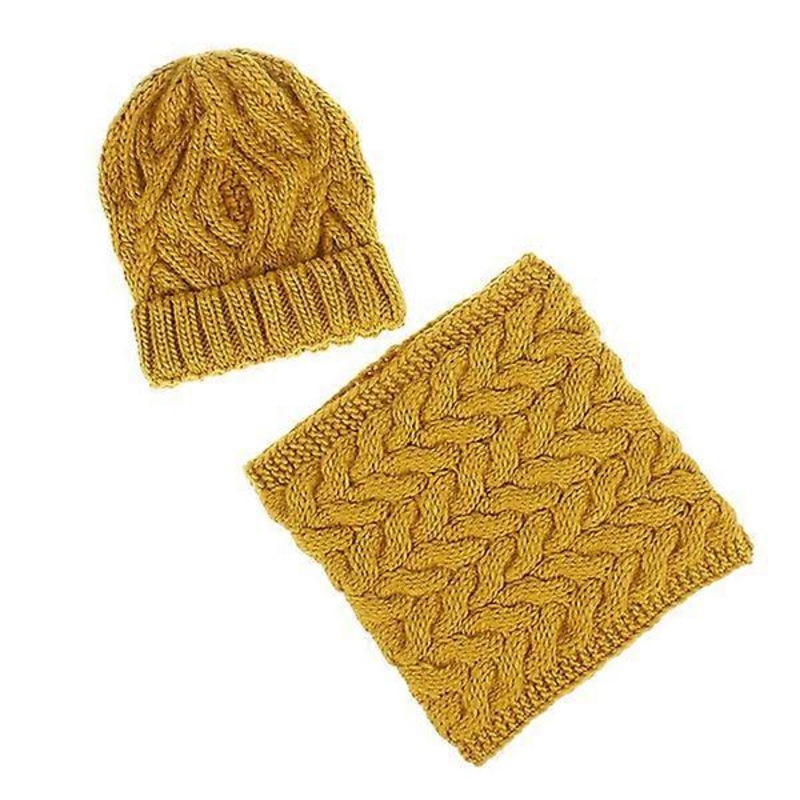 Women Winter Solid Color Knitted Hat And Scarf Two Pieces Set Beanie Bib (A) | Fruugo SG