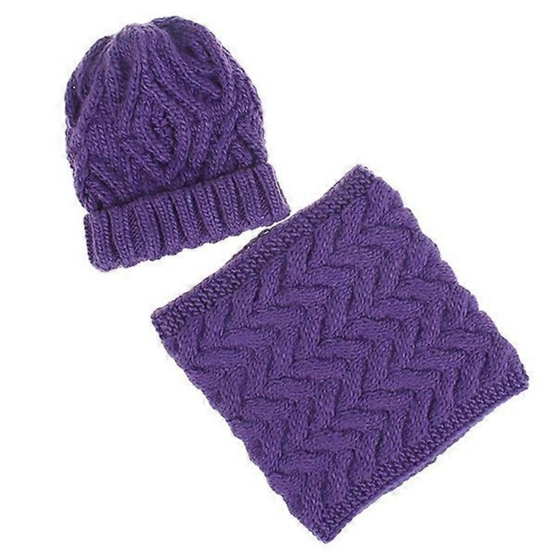 Women Winter Solid Color Knitted Hat And Scarf Two Pieces Set Beanie Bib (B) | Fruugo SG