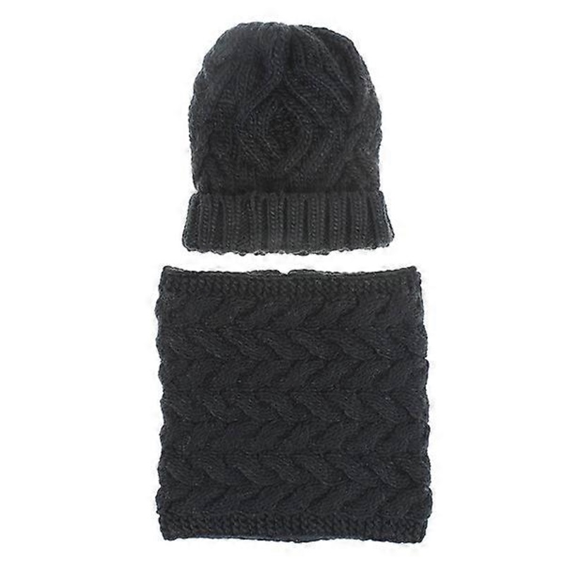 Women Winter Solid Color Knitted Hat And Scarf Two Pieces Set Beanie Bib (C) | Fruugo SG