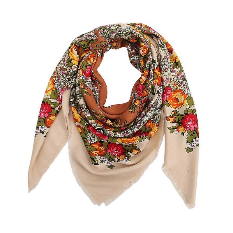Elegant Versatile Scarf Beige Floral Printed Shawl Russian Any Season Wear 130x130cm Cotton 1Set | Fruugo SG