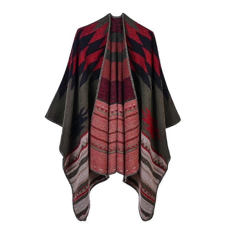 Women’s Jacquard Poncho Blanket Warm Shawl Wrap Cardigan Coat Cashmere Feel with Geometric Pattern | Fruugo SG