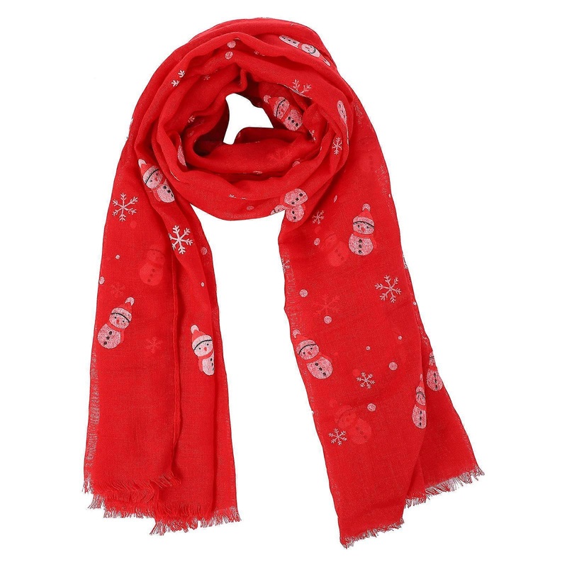 Christmas Gift Scarf Snowman Pattern Shawl Xmas Women Stylish Design Red 180x70CM Voile Sun Protection 1Pack | Fruugo SG