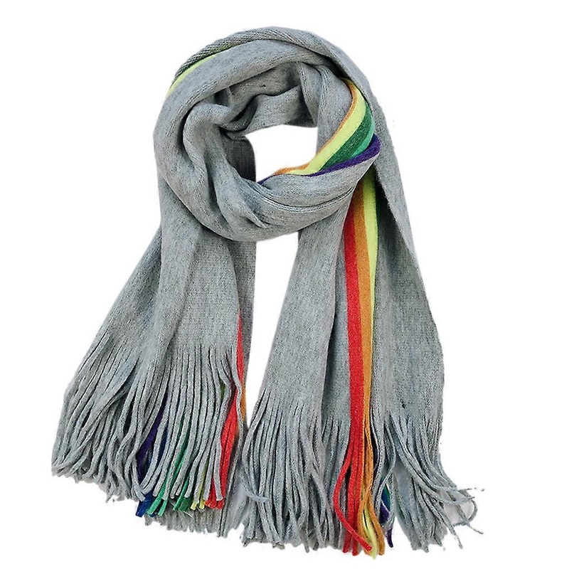 Women Winter Rainbow Striped Knit Oversized Long Scarf Windproof Big Wrap Shawl Colorful Jacquard Tassels Warm Blanket  Gray | Fruugo SG