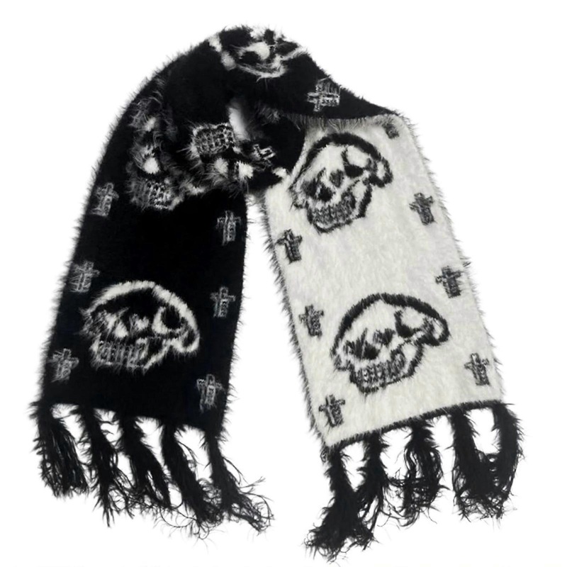 2000s Punk Knitted Scarf for Female Girl Contrast Color Pattern Street Wear Scarf for Winter Autumn Harajuku Neck Scarves | Fruugo SG