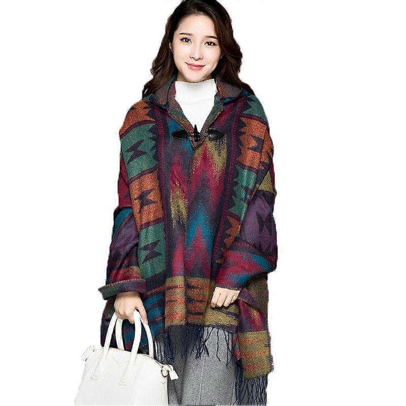 Autumn Winter Hoodie Poncho Geometric Shawl Wrap Thciken Scarf for Lady | Fruugo SG