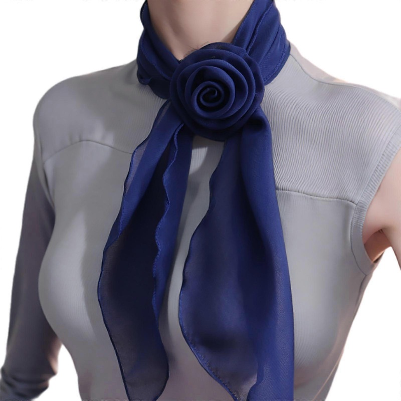 French Style Silk Scarf for Female with Detachable Rose Flower Elegant Hand Tied Neck Scarf Women Dinner Party Neckwear  Royal Blue | Fruugo SG