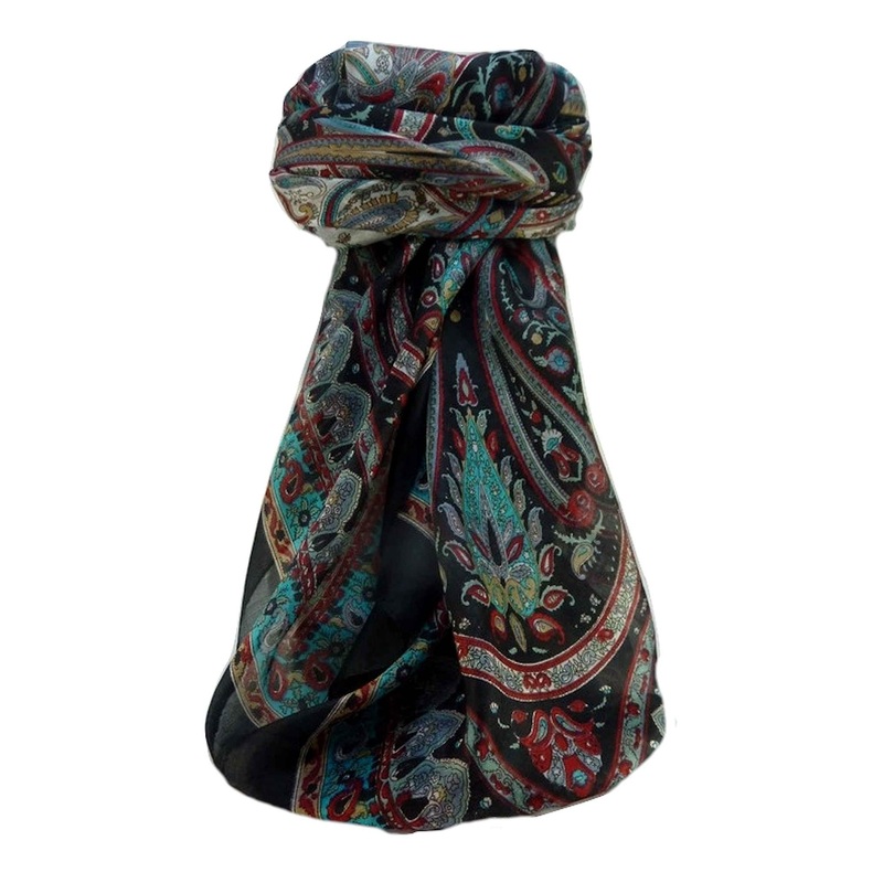 Mulberry Silk Traditional Square Scarf Anil Black by Pashmina & Silk | Fruugo SG