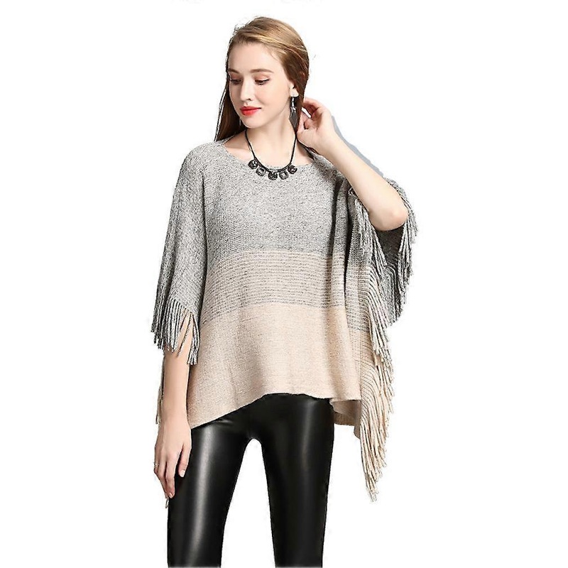 Spring Autumn Knitting Pullover Shawls with Tassel Batwing Sleeve Cape for Lady | Fruugo SG