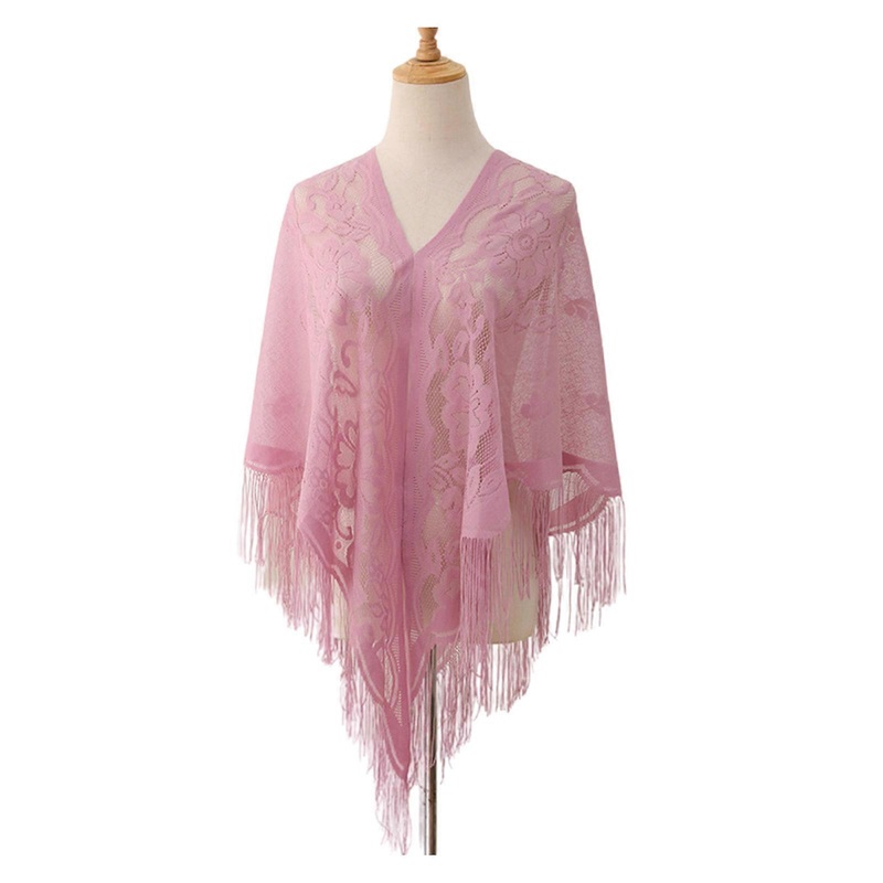 Stylish Lace Ponchos with Fringed Edges Multiuse Shawl for Various Outfit Eye Catching Sunproof Triangle Shoulder Wrap  Pink leather | Fruugo SG