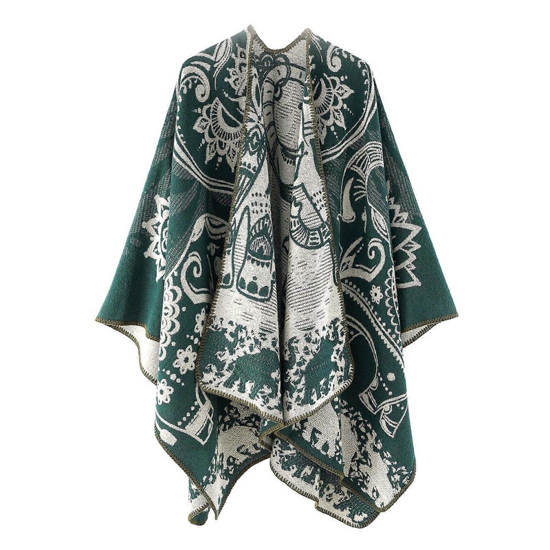 Trendy Ethnic Print Poncho Shawl Cape Ethnic Style Faux Cashmere Shawl Versatile Travel Cape for Effortless Layering Black Green | Fruugo SG