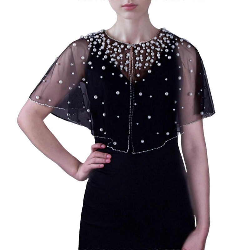 Versatile and Trendy Tulle Shawl for Wedding Dress Shawl Wraps Pearls Elegant Sheer Jeweled Shawl Stage Costume | Fruugo SG