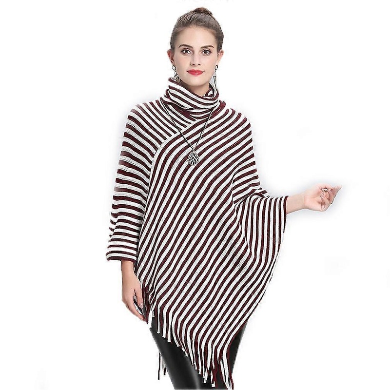 Winter Turtleneck Pullover Poncho with Tassel Batwing Blouse Long Cape Knitting Sweater Coat for Lady | Fruugo SG