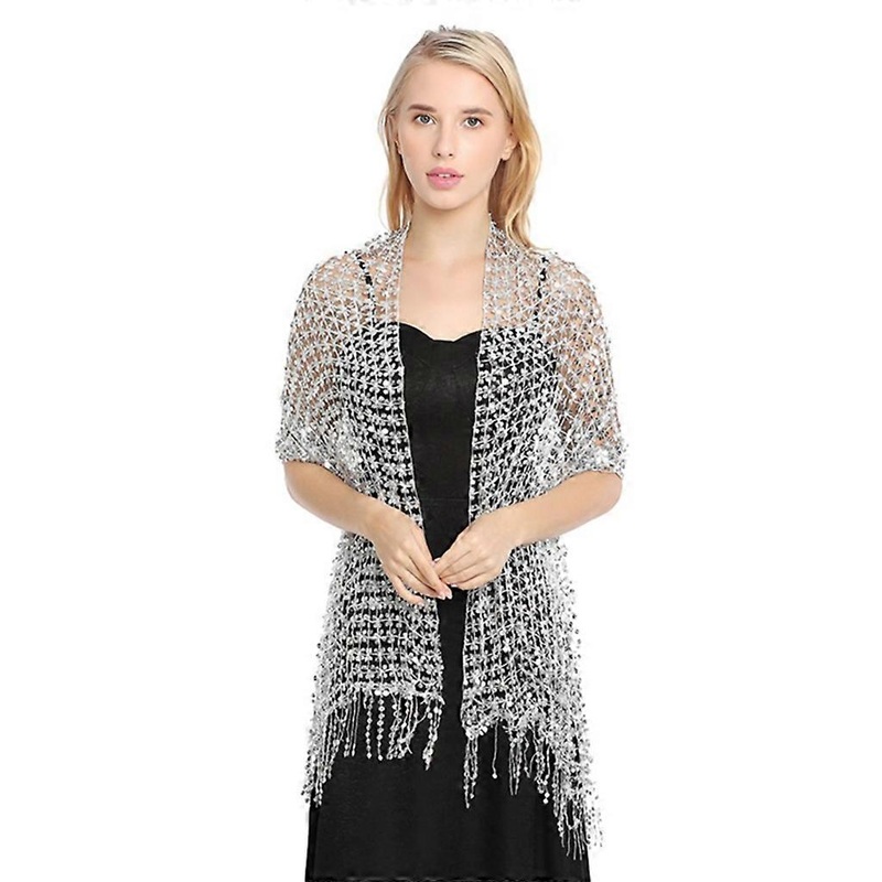 Woman Church Tassels Trim Scarf with Shinning Sequins Large Shawl for Summer | Fruugo SG