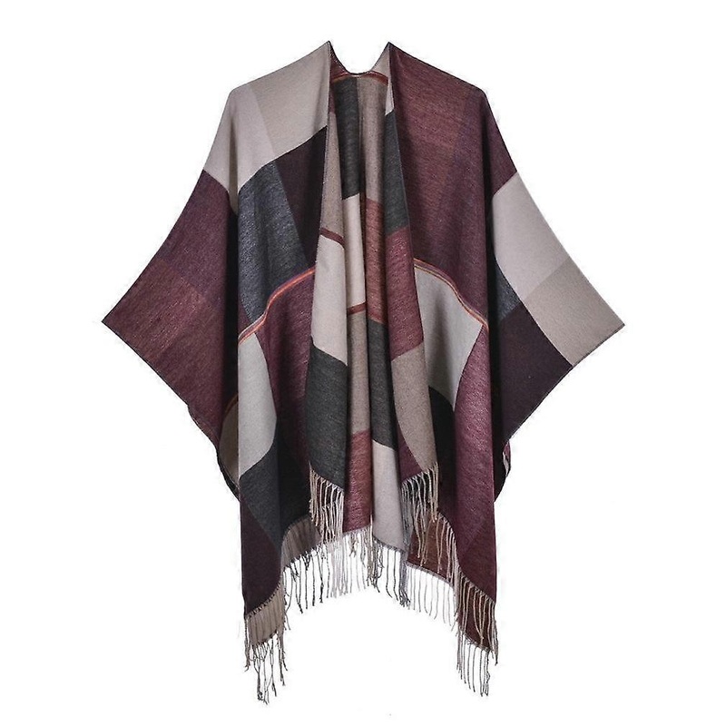 Women’s Squared Pashmina Shawl Wrap Thicken Warm Poncho Open Front Cape with Tassel | Fruugo SG