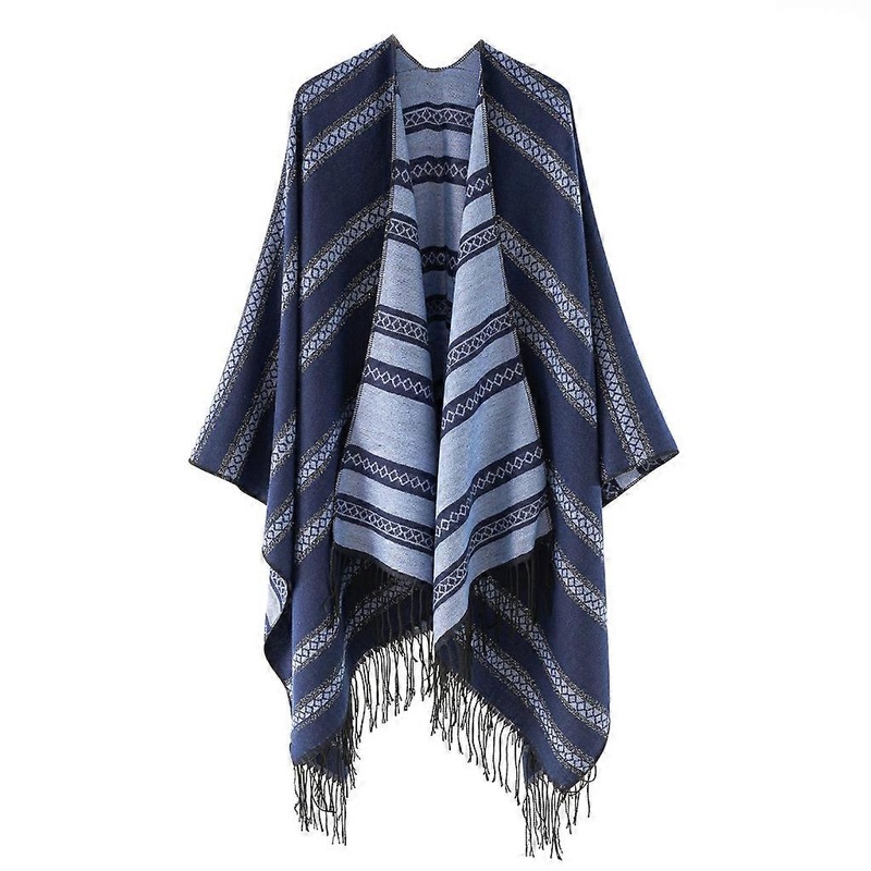 Women Winter Scarf Striped Winter Shawl Wrap Ruana Capelet Cardigan Sweater | Fruugo SG