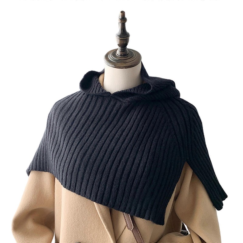 2-in-1 Winter Warm Split Shawl Hat for Women Knit Solid Color Hooded Scarf Outdoor Activity Cape Windproof Pullover Hat  Black | Fruugo SG