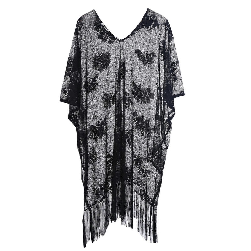 Bikini Cover Shawl for Women Breathable Shoulder Wrap See Through Beachwear Long Fringed Pullover Top Shawl  Black | Fruugo SG
