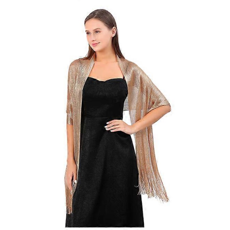 Cozevdnt silk scarf, elegant design, gold party evening dress cape | Fruugo SG