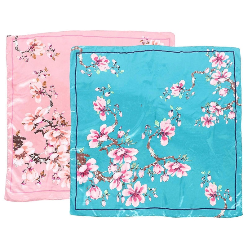 Fashion Head Scarf Large Square Floral Hair Wrap Assorted Color Imitated Silk Fabric Women Bandana 2Pcs | Fruugo SG