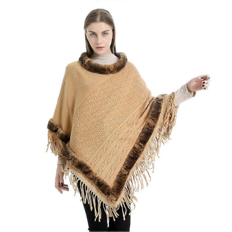 Winter Cape with Faux Fur Collar Pullover Poncho Thciken Cardigant for Lady | Fruugo SG