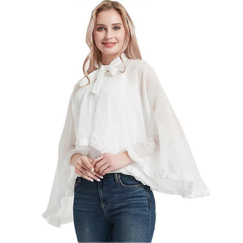 Women’s White Chiffon Poncho Top Sun Protective Shawls with Ruffles Bedding for Lady | Fruugo SG