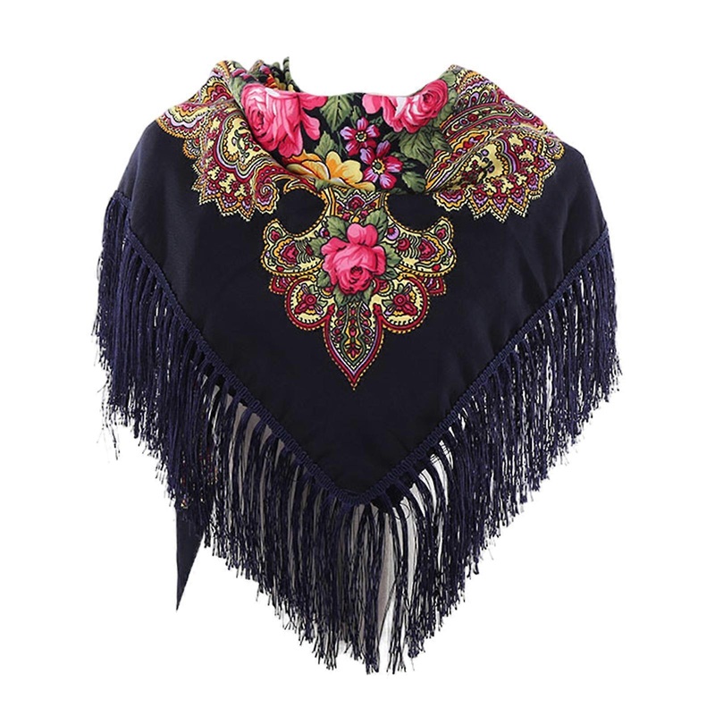 Womens Winter Scarfs Warm Scarf Tassels Shawls Square Scarves Ethnic Style Scarf Air Conditioning Blanket Wrap  Black | Fruugo SG