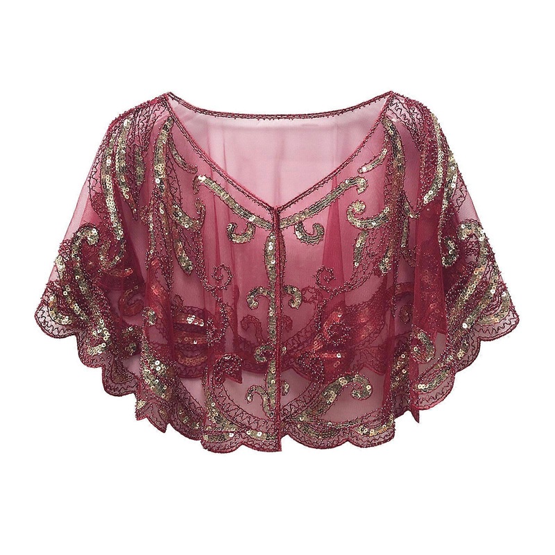 1920s Glistening Shawl for Women Flapper Evening Dress Accessories for Prom Women Wrap Shrug Scarf Elegant Sequins  Wine red and gold | Fruugo SG