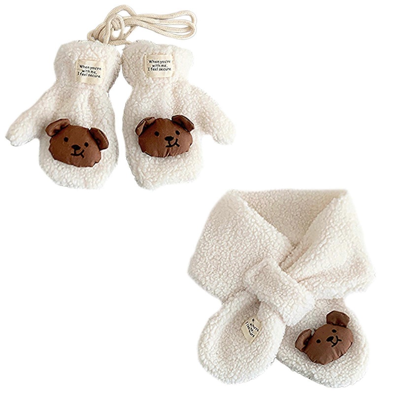 2Pcs Soft and Warm Children’s Scarf and Mittens Set Lovely Animal Baby Neck Warmer with Matching Gloves for Winter  White | Fruugo SG