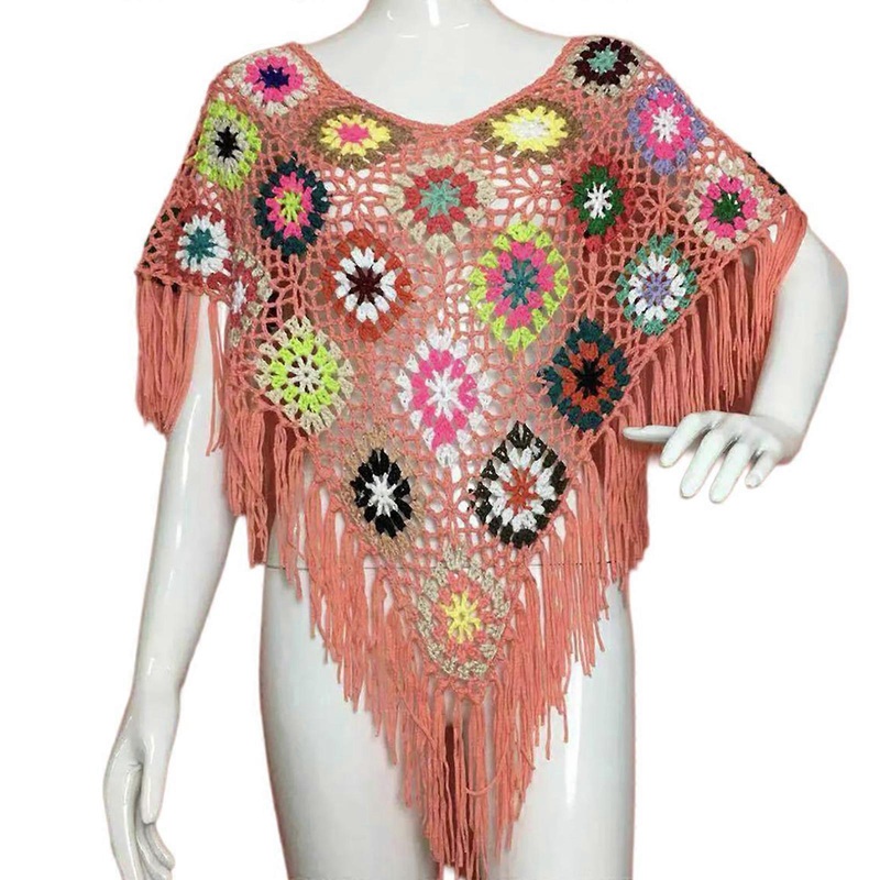 Ethnic Bohemian Vacation Shawl Capes Breathable Fringed Ponchos for Outdoor Travel Sunproof Capes Women Hollowed Shawl Wrap  leather pink | Fruugo SG