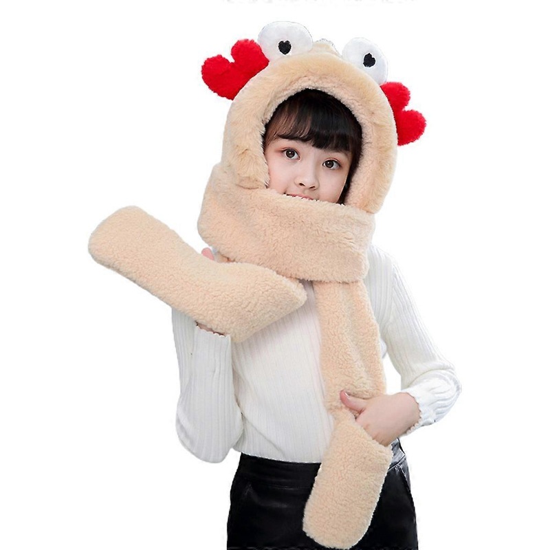 Kids Winter Warm 3 In 1 Cute 3D Crab Leg Faux Fleece Hooded Scarf Hat Gloves Set  Camel | Fruugo SG