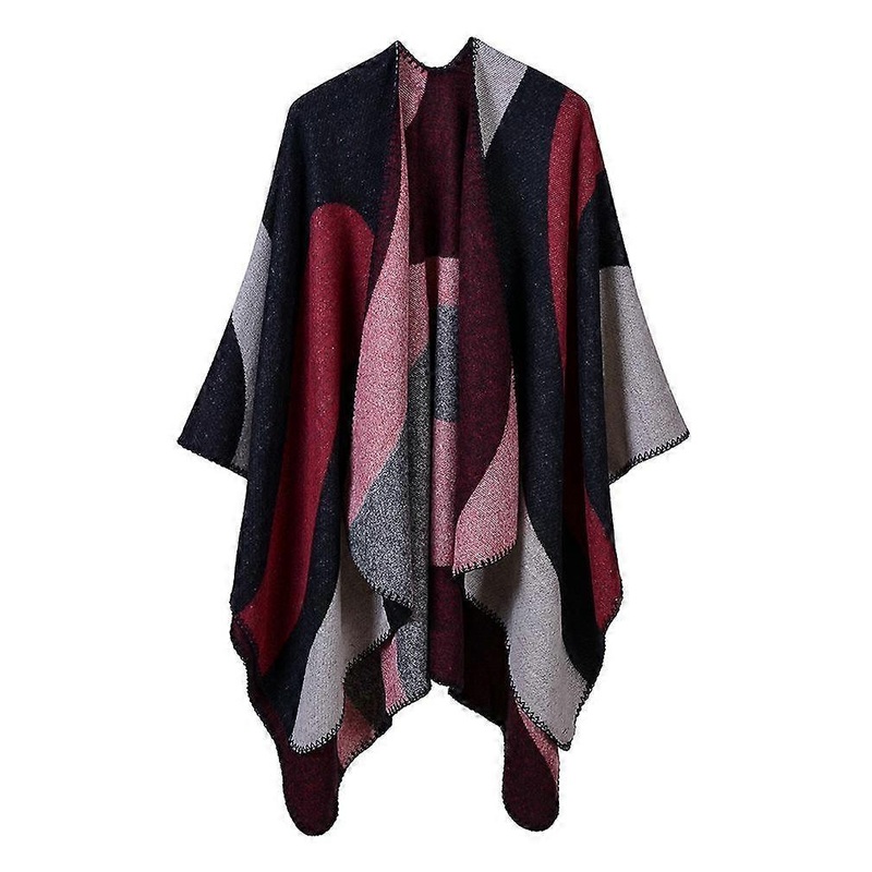 Women’s Poncho Blanket Shawl Wrap Cardigan Coat Cashmere Feel with Geometric Pattern | Fruugo SG