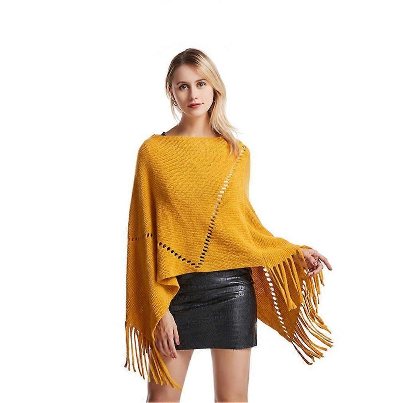 Yellow Loose Shawl Pullover Kniting Poncho with Tassel Batwing Blouse for Lady | Fruugo SG