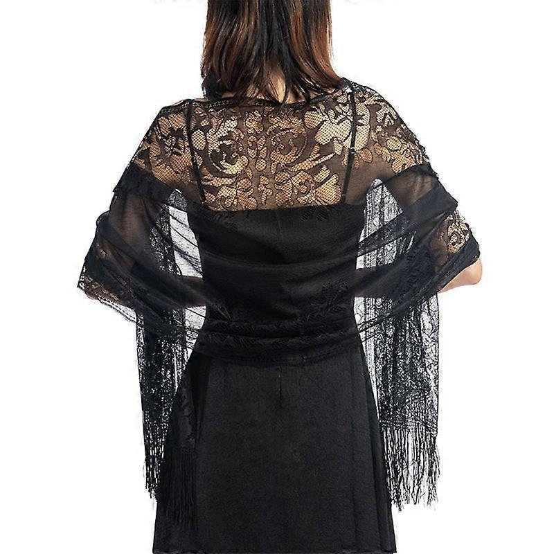185x63cm Womens 1920s Scarf Wraps Hollow Out Crochet Floral Lace Fringed Tassels Wedding Cape Evening Party Vintage Shawl | Fruugo SG