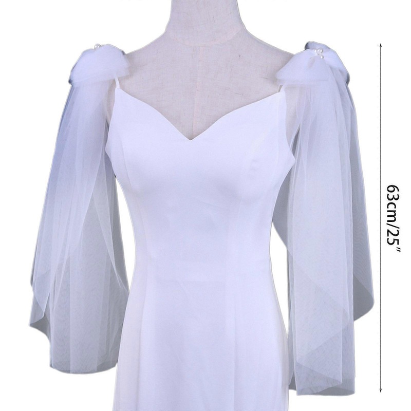 Bride Tulle Wedding Bridal Shiny Shoulder Stole Sheer Bowknot Decor Shiny Shoulder Wrap Elegant Simple Formal Shawl | Fruugo SG