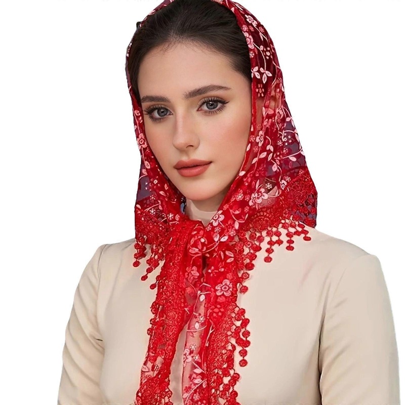 Woman Wrap Lace Trim Floral Shawl for Wedding Church Mantilla Breathable Shawl Wrap Wedding Mantilla  Red | Fruugo SG