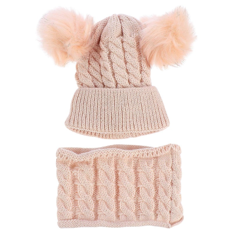 Baby Autumn Winter Cap Scarf For Kids Girls Simple Round Pompom 1Set | Fruugo SG