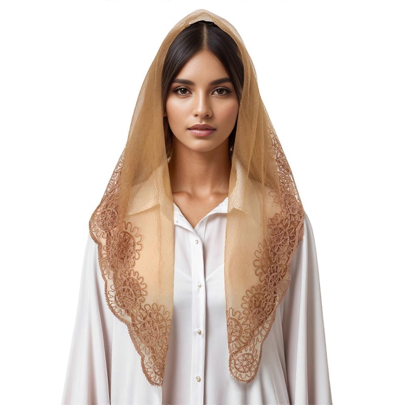 Popular Lace Mantilla Head Scarf for Catholic Church Vintage Latin Mass Head Covering Scarf Flower Shawl Women Neckwear  yellowish brown | Fruugo SG