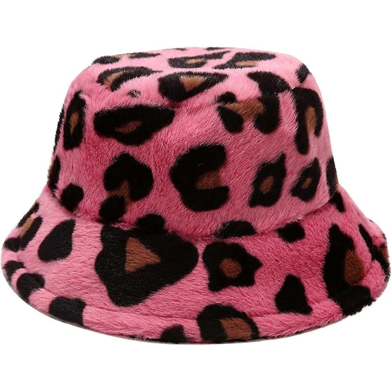 Winter Faux Fur Bucket Hat Fluffy Warm Hat for Women Men Big Leopard Print Rose – | Fruugo SG