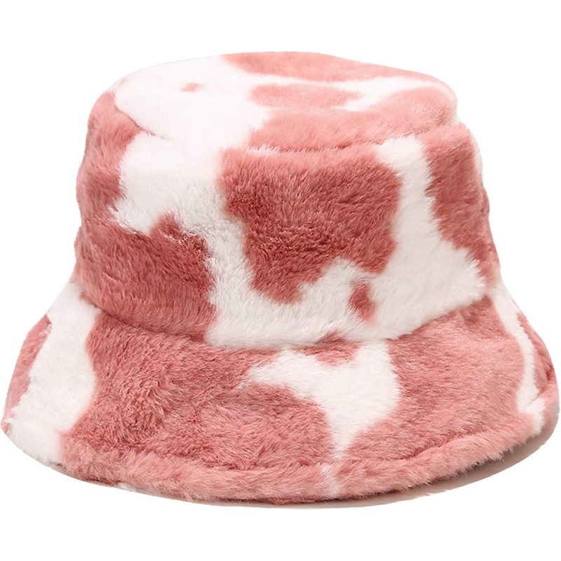 Winter Faux Fur Bucket Hat Fluffy Warm Hat for Women Men Cow Print Pink – | Fruugo SG