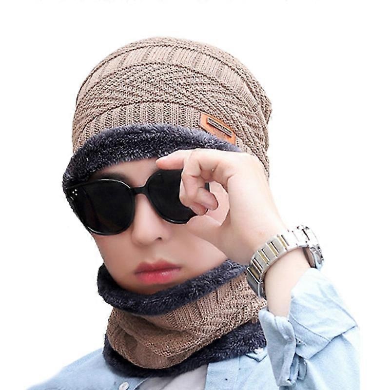 2 Pcs/Set Men Hat Knitted Face-protective Extra Warm Plush Extra Thick Ear-protective Cap and Scarf Set for Outdoor | Fruugo SG