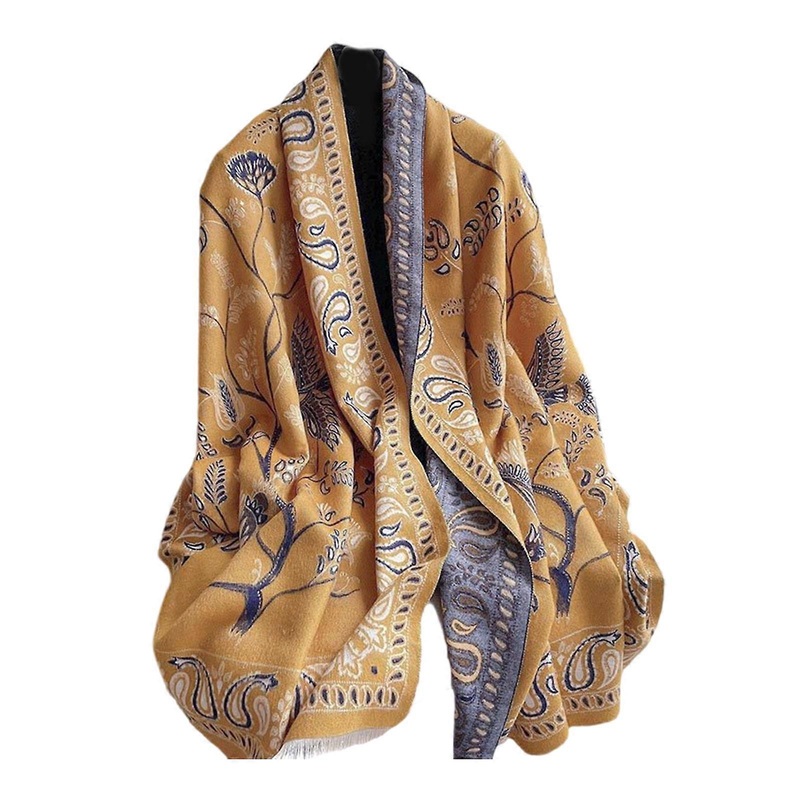 Pashmina Ponchos Shawl Scarf for Women Ethnic Capes Shawl for Spring Autumn Reversible Flower Pattern Shawl Shoulder Wrap  Yellow | Fruugo SG