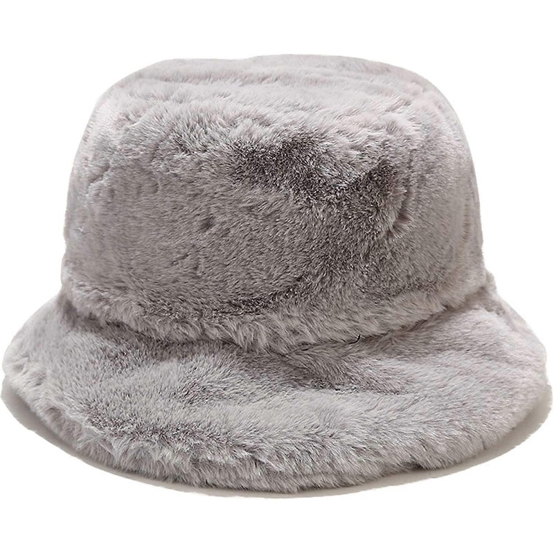 Winter Faux Fur Bucket Hat Fluffy Warm Hat for Women Men A Grey – | Fruugo SG