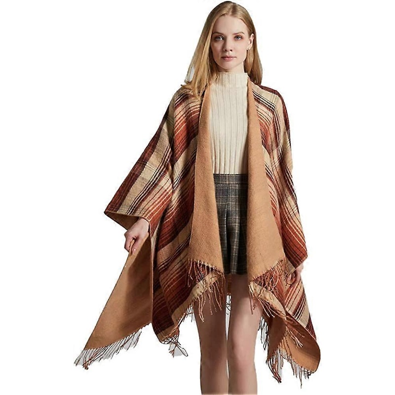 Women’s Tassel Plaid Poncho Pashmina Shawl Wrap Cape Sweater Khaki – | Fruugo SG
