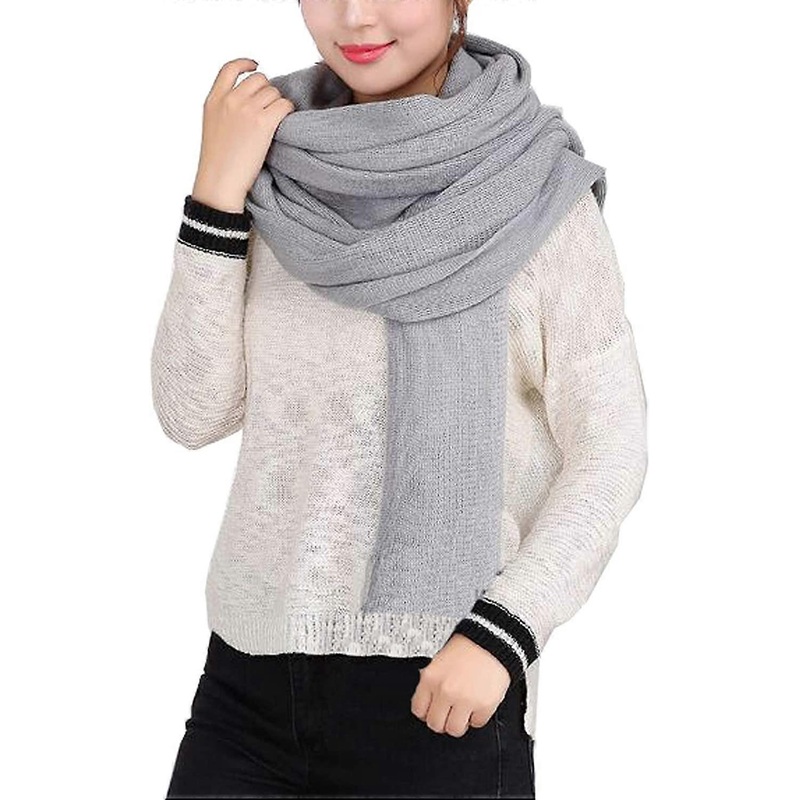 Women’s Warm Long Shawl Winter Warm Large Scarf Pure Color Grey – | Fruugo SG