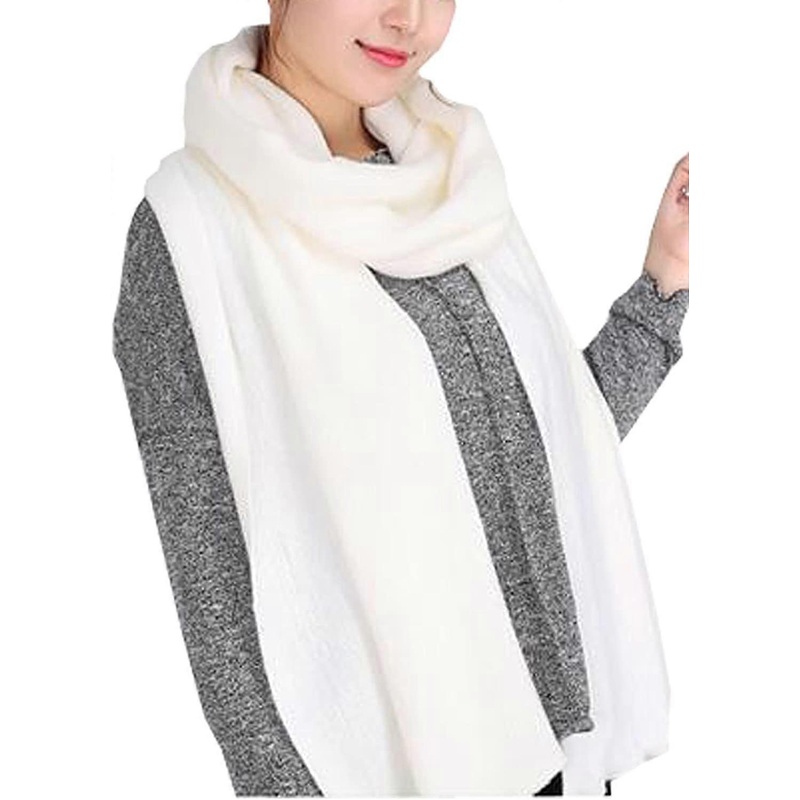 Women’s Warm Long Shawl Winter Warm Large Scarf Pure Color White1 – | Fruugo SG