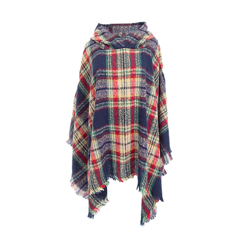womens warm long shawl wraps large scarves knit hooded cloak tassel plaid scarf | Fruugo SG